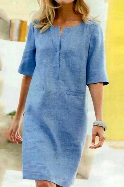 Kathy gerades Kleid aus Leinen und Baumwolle mit halben Ärmeln
