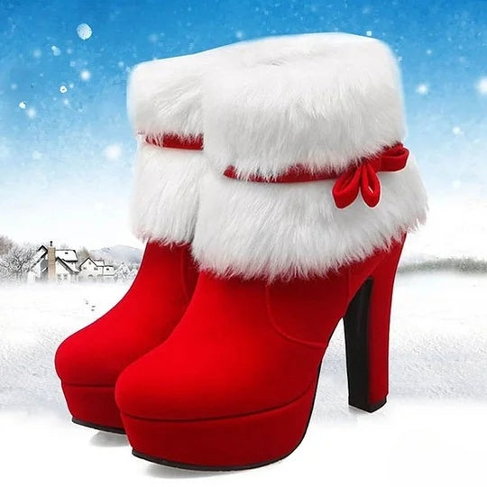 Lea Damen Stiefeletten mit hohen Absätzen in Rot und Schwarz - Ideal für entspanntes Wandern, Partys und Weihnachtsveranstaltungen