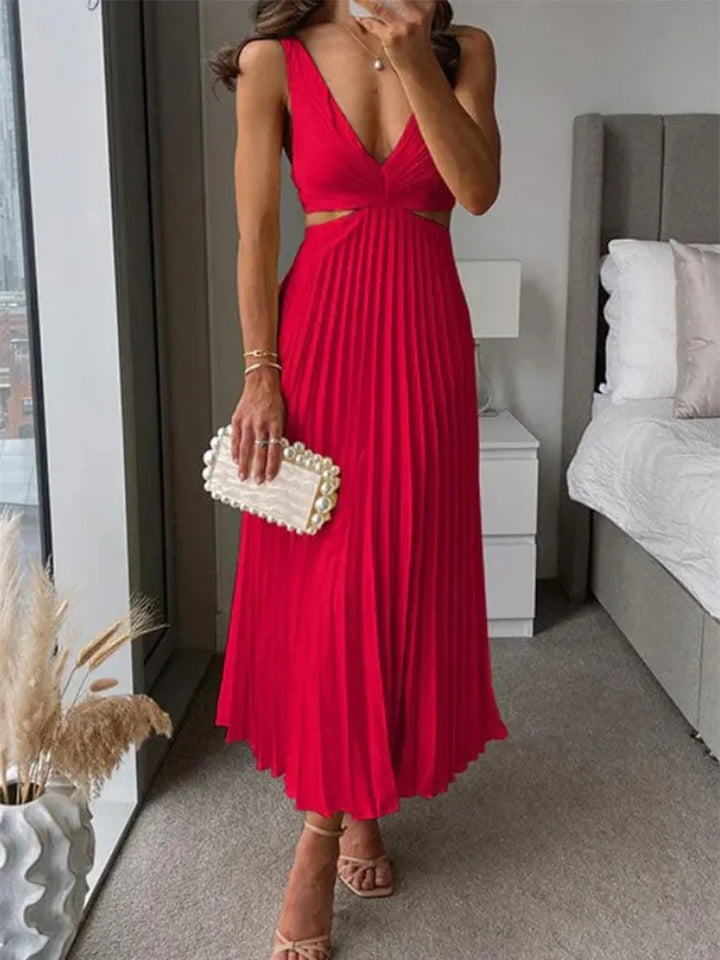 Elegantes ärmelloses Kleid mit offenem Rücken und charmantem, raffiniertem Design für Anlässe bei warmem Wetter