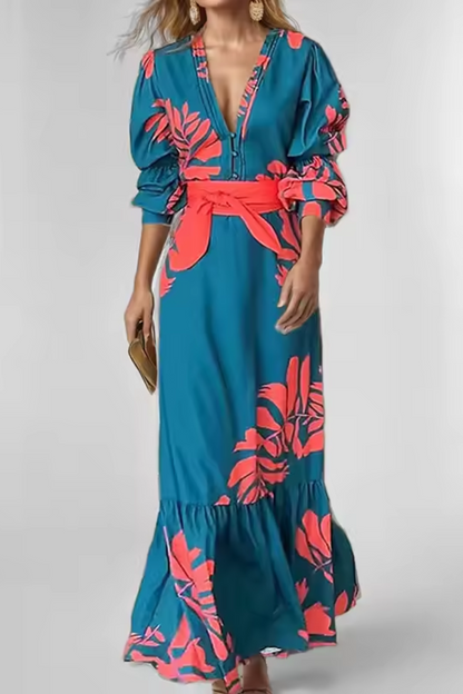 Aria | Damen Boho V-Ausschnitt Maxi-Kleid