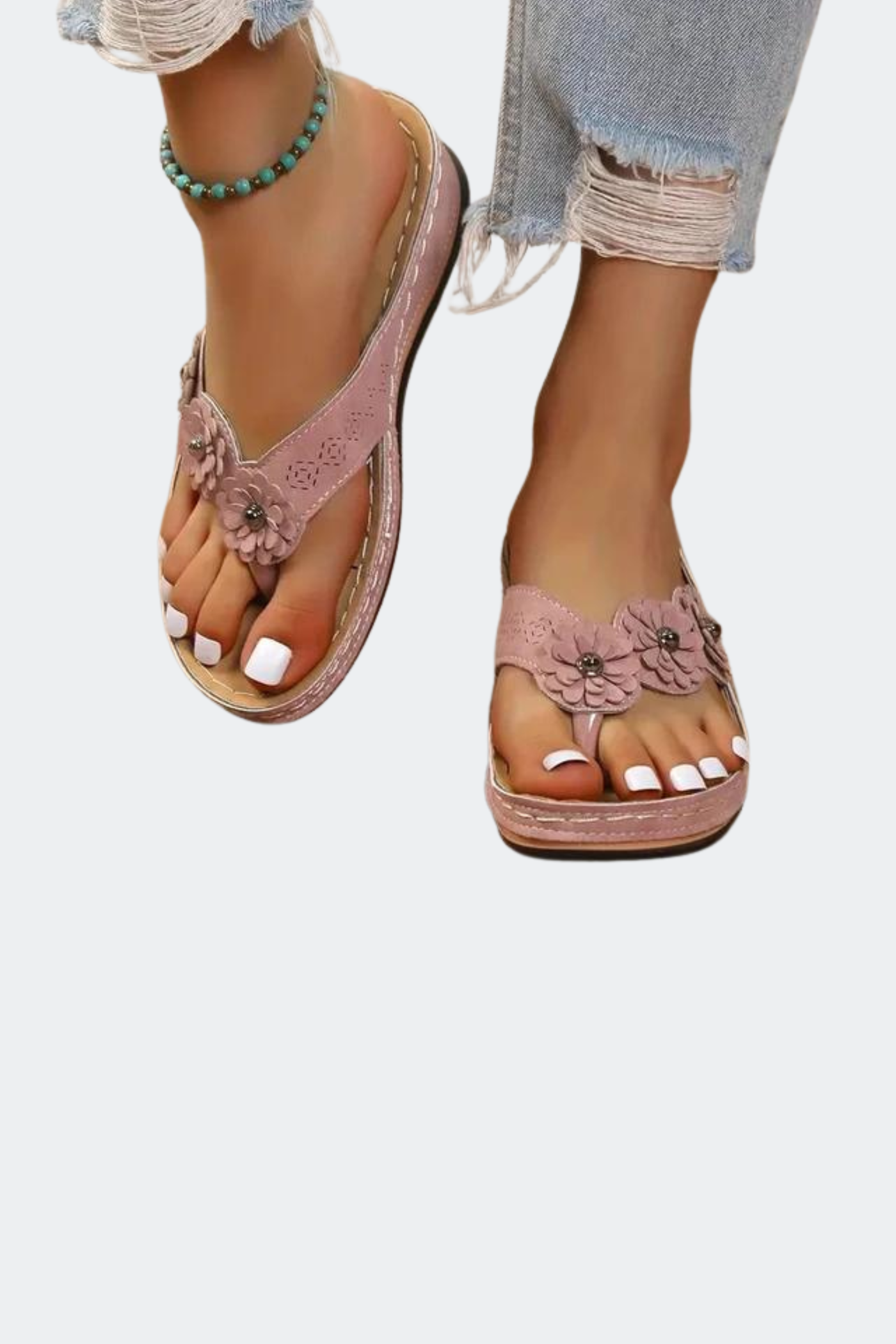 Flache orthopädische Sommersandalen mit Blumenmuster für Frauen - Felice
