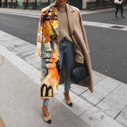 Fiona - Langer Wollmantel mit eleganten Designermustern