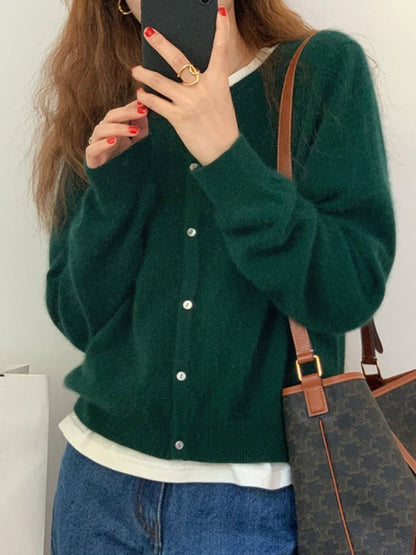 Mehrschichtig gestrickte Strickjacke mit Rundhalsausschnitt