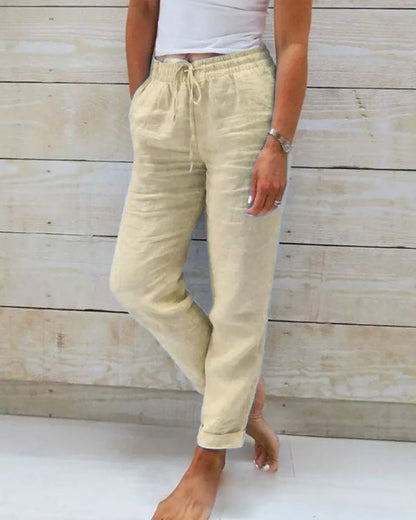 Leinenhose für Damen - Entspannter Stil - Atmungsactivees Material - Ideal für zu Hause und informelle Anlässe
