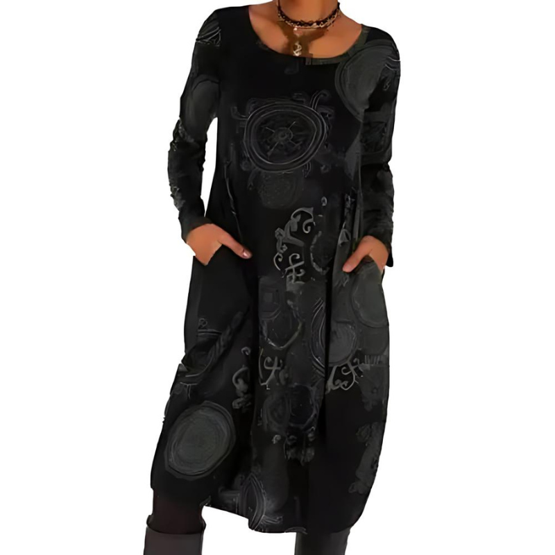 Novaris™ | Elegantes Boho-Winterkleid mit langen Ärmeln und Taschen