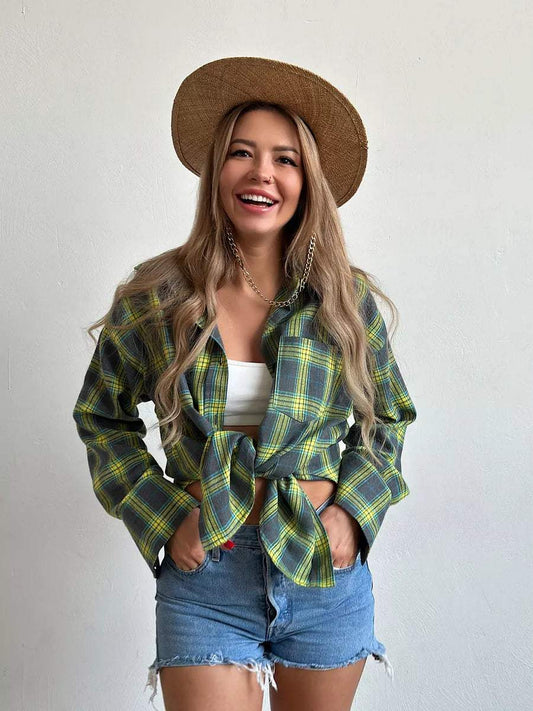 Trendiges Damen-Karohemd mit Button-down-Verschluss