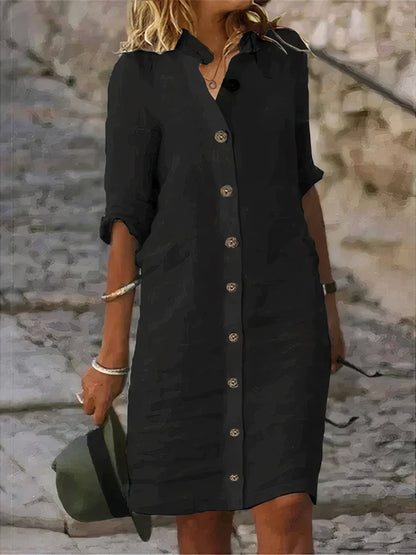 Lässiges Sommerkleid aus Leinen in Midi-Länge