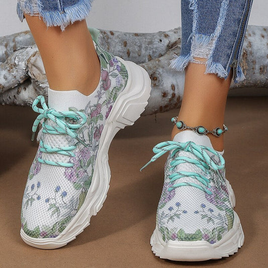 Orthopädische Turnschuhe mit Blumendruck und Schnürverschluss