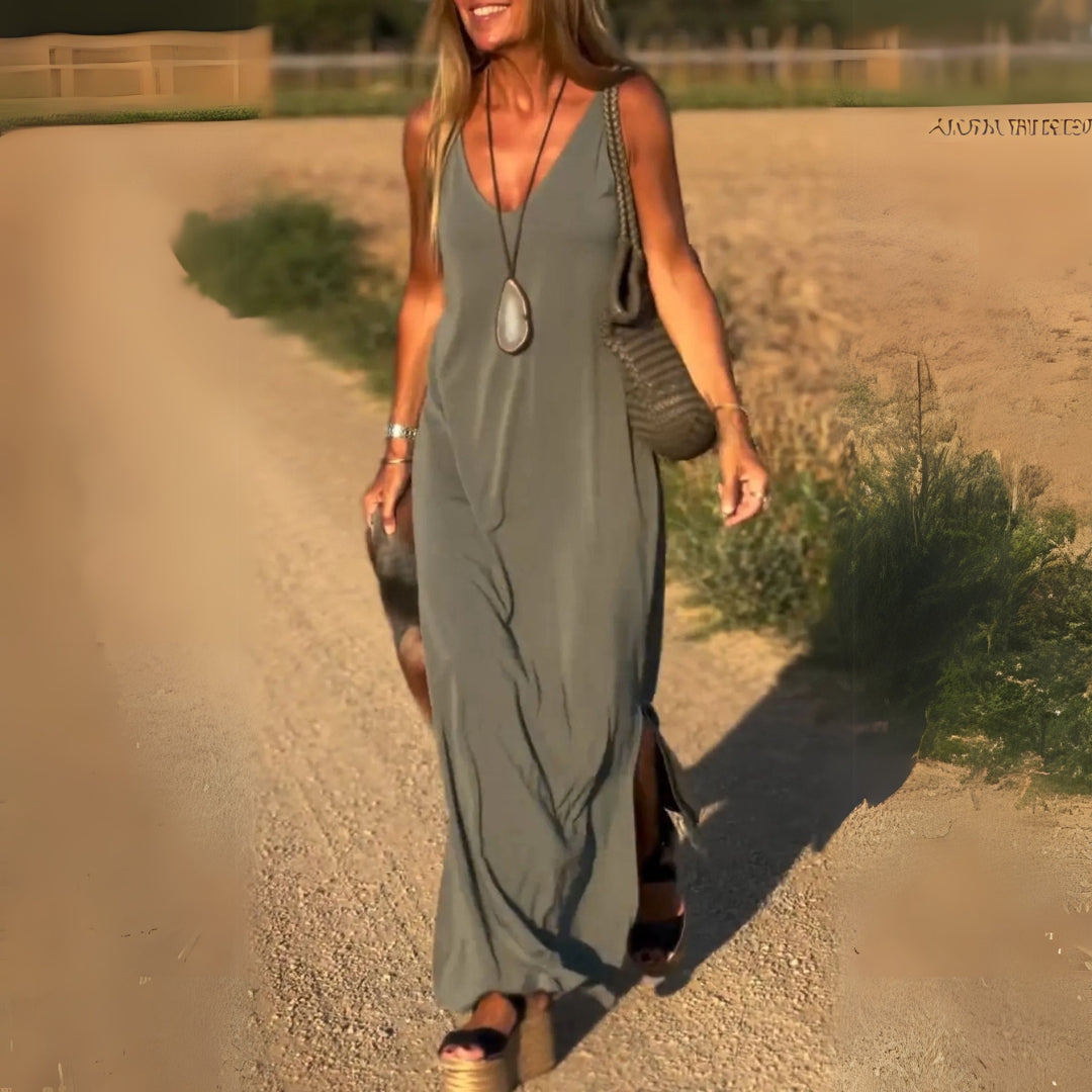 Elegantes, ärmelloses Maxikleid mit V-Ausschnitt