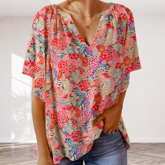 Ashley - Elegantes Blumenhemd mit V-Ausschnitt