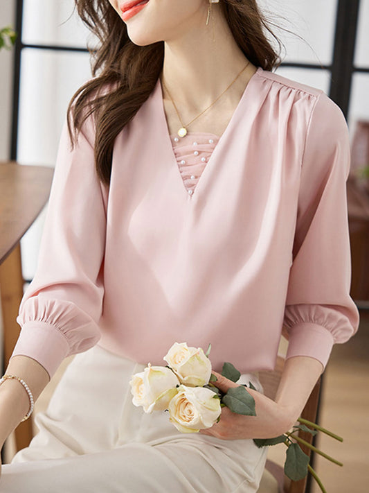 Faiza Bluse | Langärmelige Chiffonbluse mit V-Ausschnitt