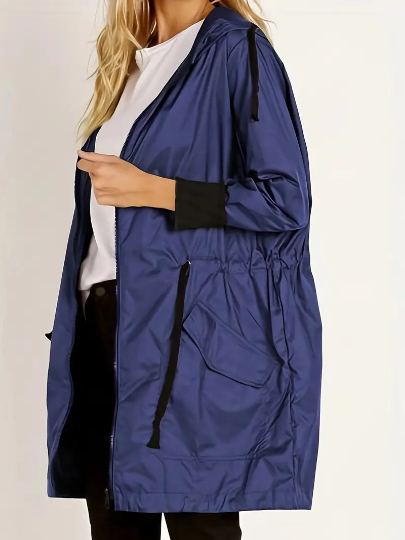 Winddichte Damenjacke mit Kapuze und Kordelzug