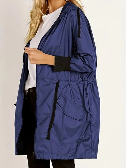 Winddichte Damenjacke mit Kapuze und Kordelzug