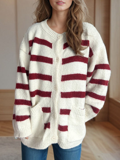 Lea - Gestreifte Strickjacke mit Knöpfen und langen Ärmeln für Frauen