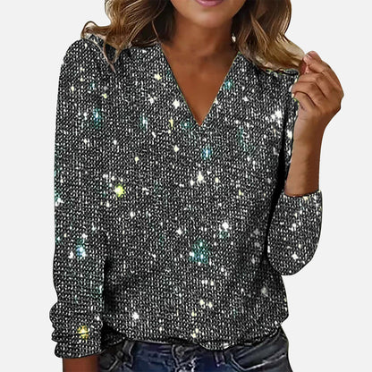 LuxeVibe™ | Bluse mit V-Ausschnitt und Diamanten