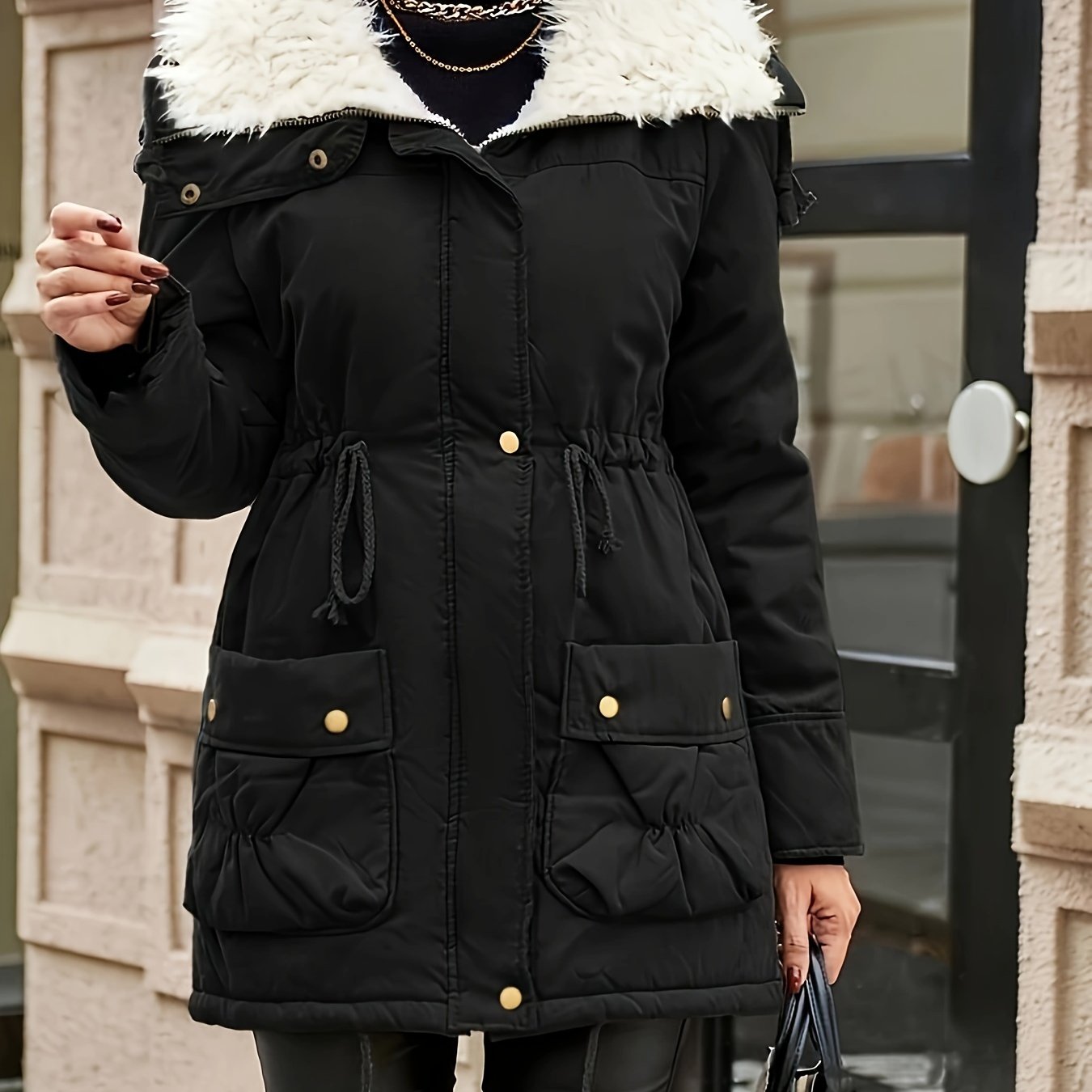 Sophie | Warmer Kunstfellmantel mit Reißverschluss und Kordelzug in der Taille