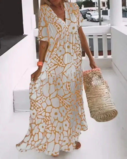 Audrey - Kurzärmeliges Maxikleid mit Druck