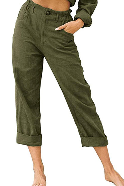 unifarbene Baumwolle und Leinen modische lockere Freizeithose mit hoher Taille