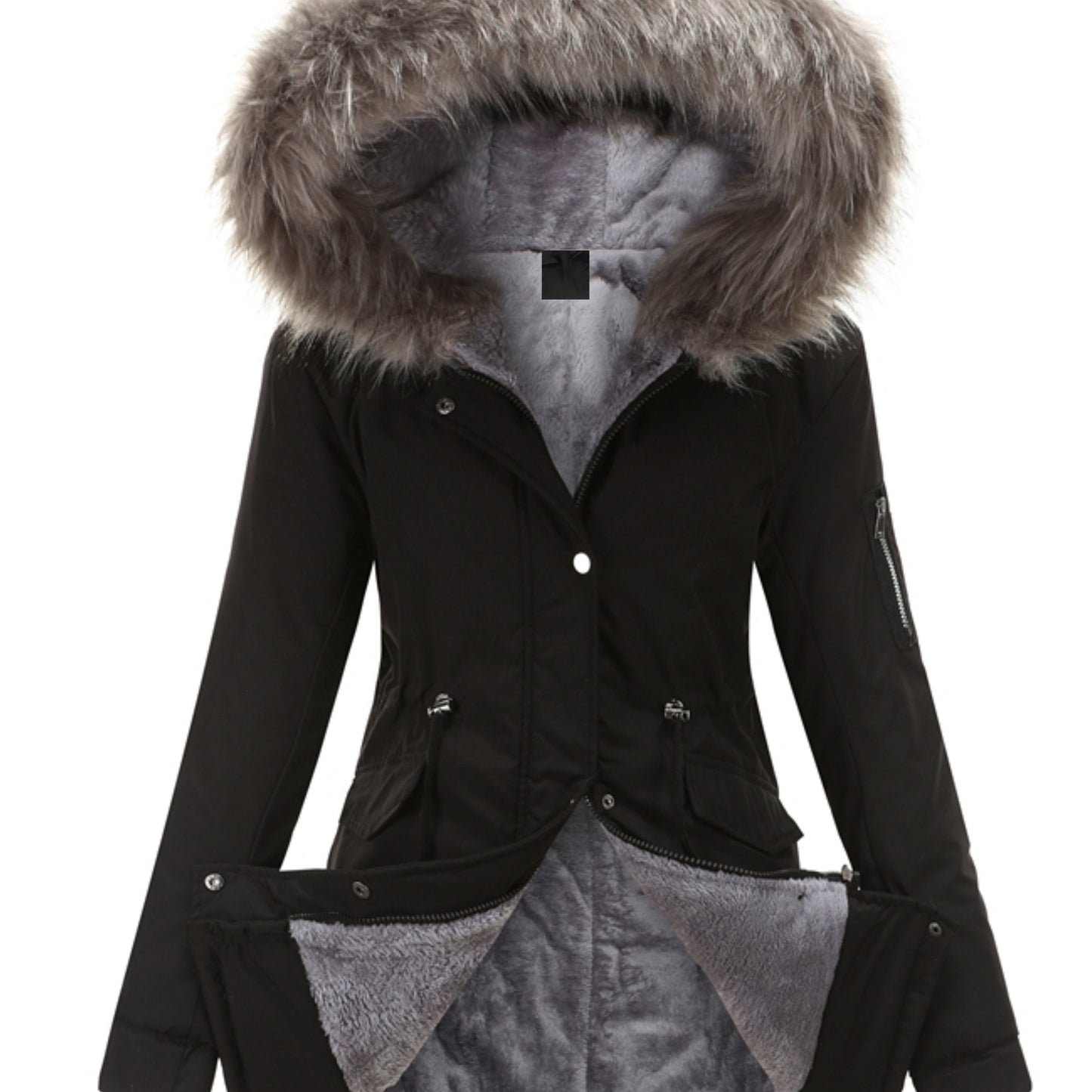 Nina | Fuzzy-Kapuzen-Parka-Jacke mit Reißverschluss
