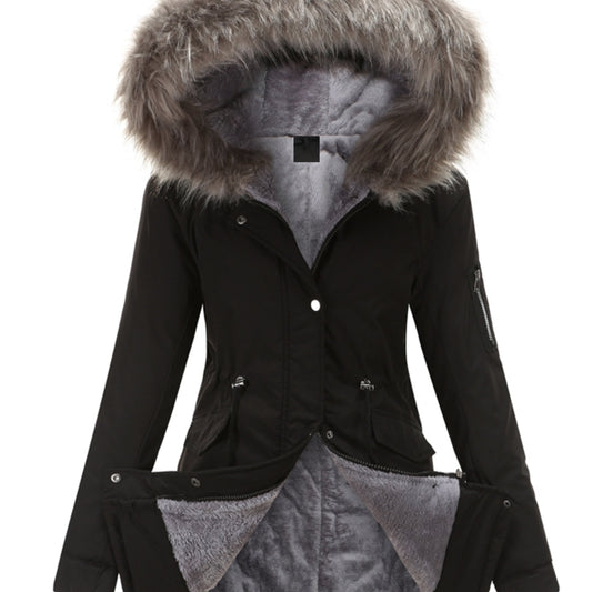 Nina | Fuzzy-Kapuzen-Parka-Jacke mit Reißverschluss