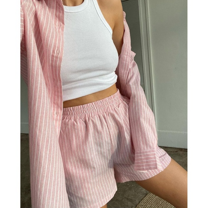 Elegantes zweiteiliges Baumwollset | Lässiges kurzärmeliges Outfit für Frauen