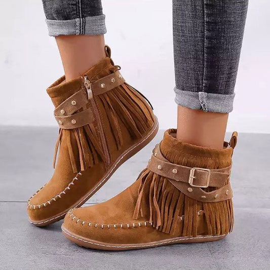 Earlena - Warme Vintage-Stiefel mit Fransen