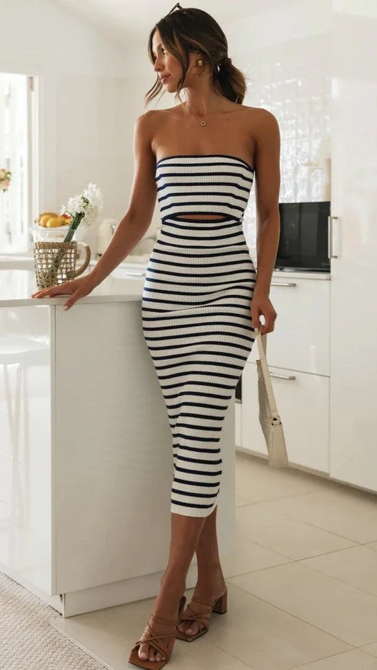 Midi-Bandeau-Strickkleid in Marineblau