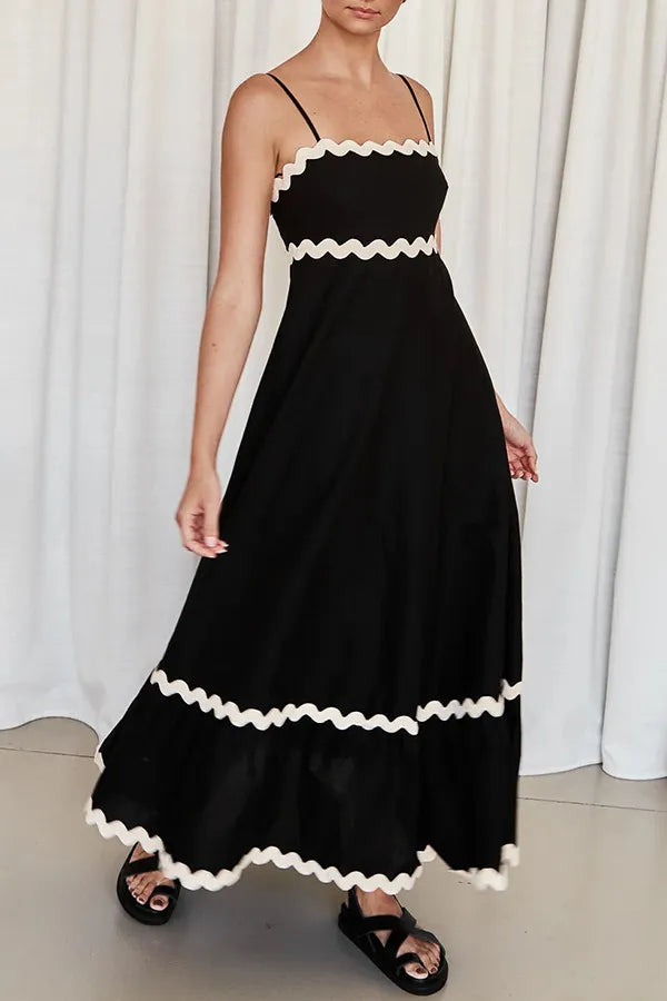 Ruth - Maxikleid mit Spaghetti-Trägern, Patchwork, lockerer Passform und Reißverschluss