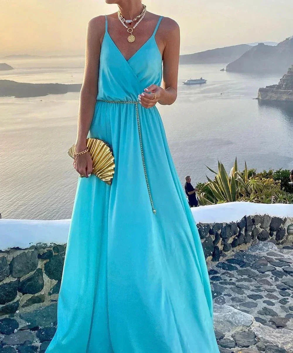 Buntes Maxikleid mit Ausschnitt