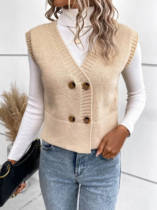 Mila - Strickweste mit V-Ausschnitt und Knöpfen für Damen