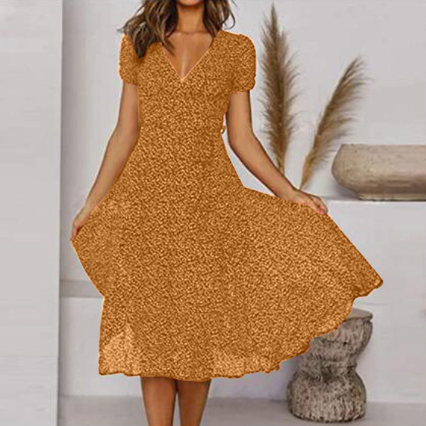 Luftiges Sommerkleid in A-Linie mit V-Ausschnitt