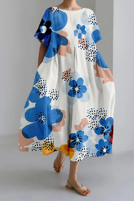 Plissiertes Maxikleid mit Rundhalsausschnitt