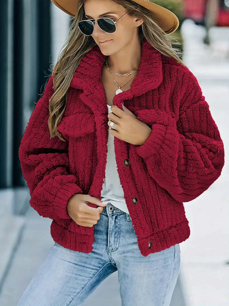 – Einfarbige Pelzjacke