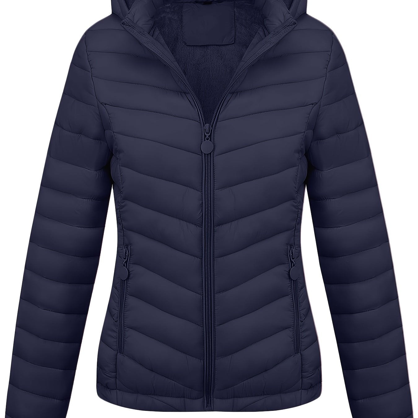 Fien | Kapuzenpuffjacke mit Reißverschluss und schrägen Taschen
