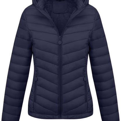 Fien | Kapuzenpuffjacke mit Reißverschluss und schrägen Taschen