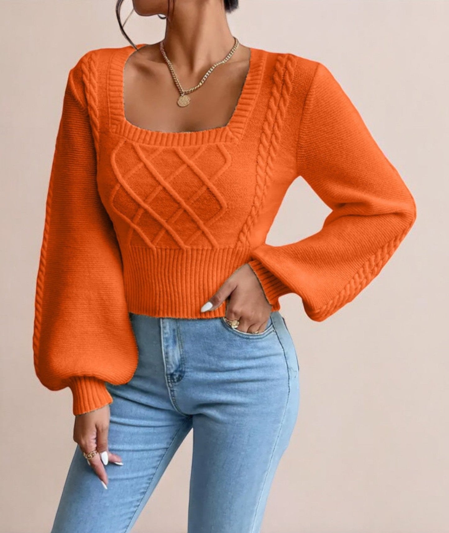 Lily - Strickpullover mit quadratischem Kragen für Frauen
