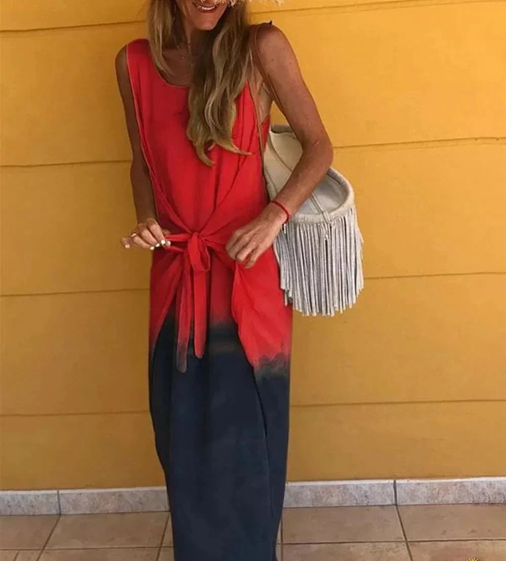 Stilvolles zweifarbiges ärmelloses Kleid