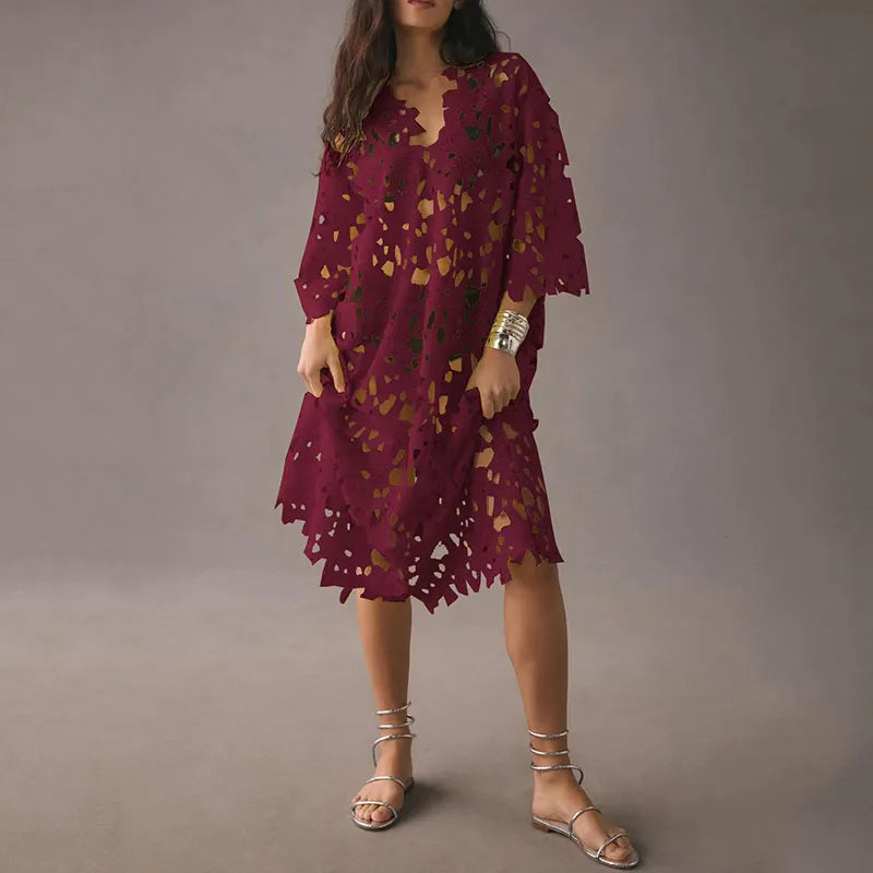Lenie -Florales Midikleid mit Ösenschnürung