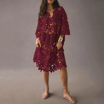 Lenie -Florales Midikleid mit Ösenschnürung