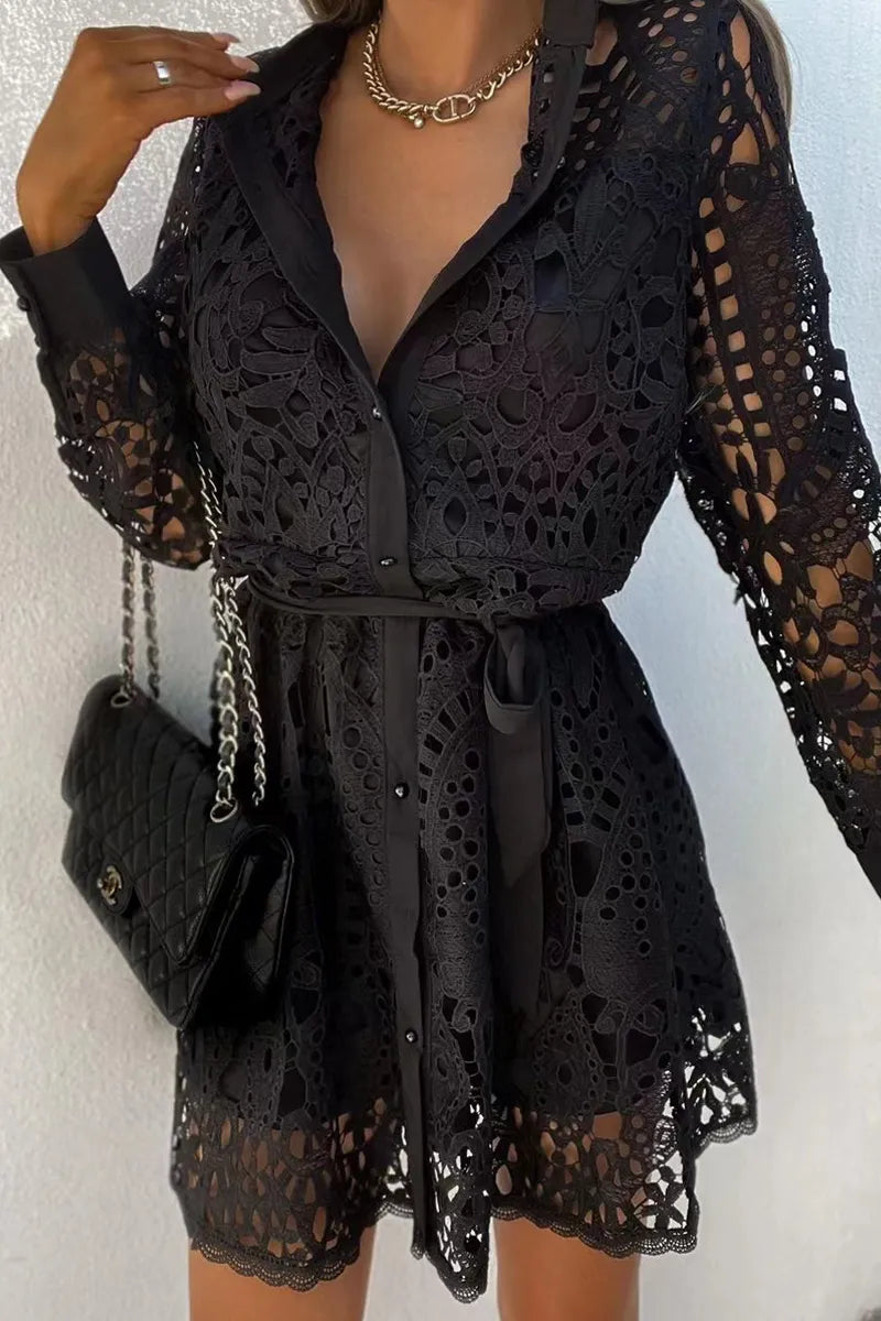 Damen-Partykleid mit langen Ärmeln und V-Ausschnitt, Spitzen-Festival-Outfit