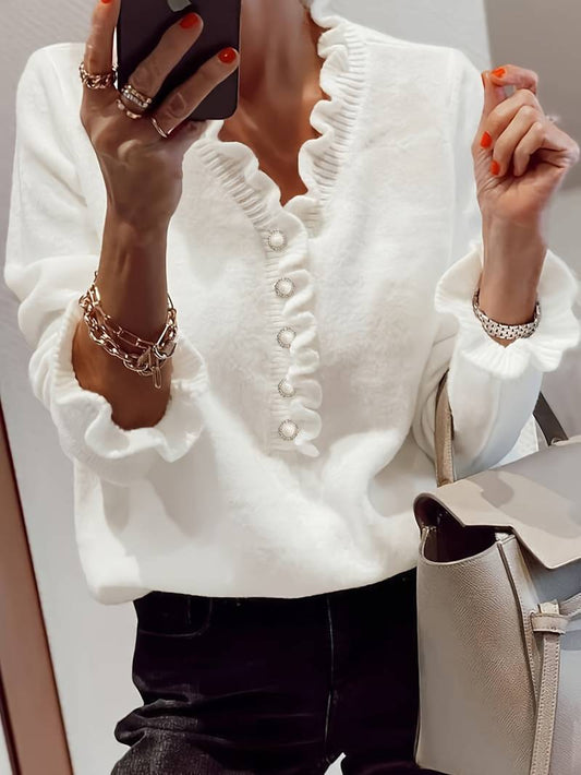 Strickjacke mit V-Ausschnitt und Knöpfen für Frauen