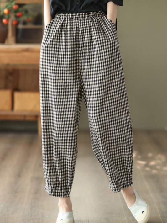 Elastische Taille Karierte Freizeit-Haremshosen Unten