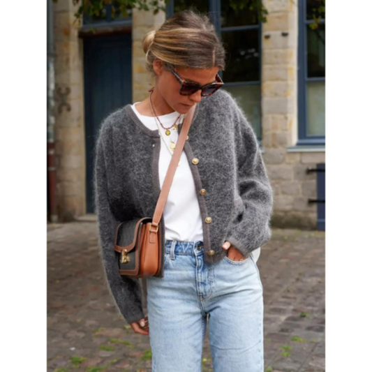 Graue Damen Strickjacke mit Knopfverschluss