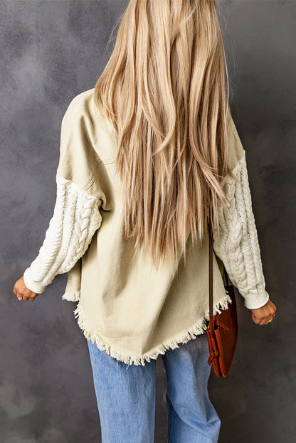 Ayana | Einzigartige khakifarbene Jeansjacke mit gestrickten Ärmeln