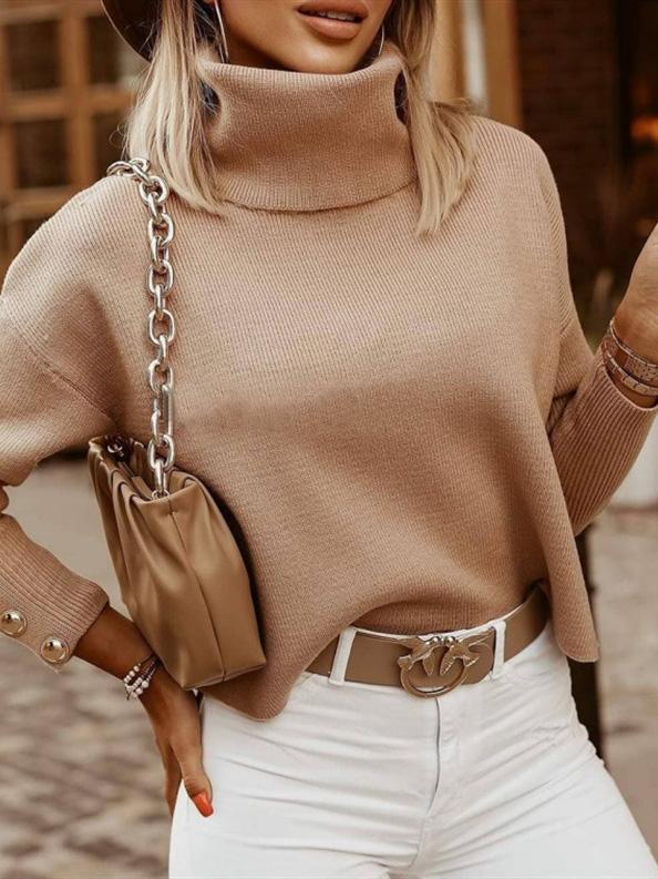 Winterpullover für Damen mit schmalen Knöpfen und Stehkragen