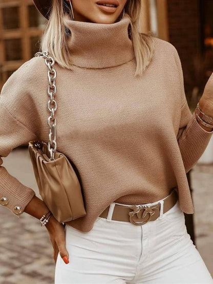Winterpullover für Damen mit schmalen Knöpfen und Stehkragen