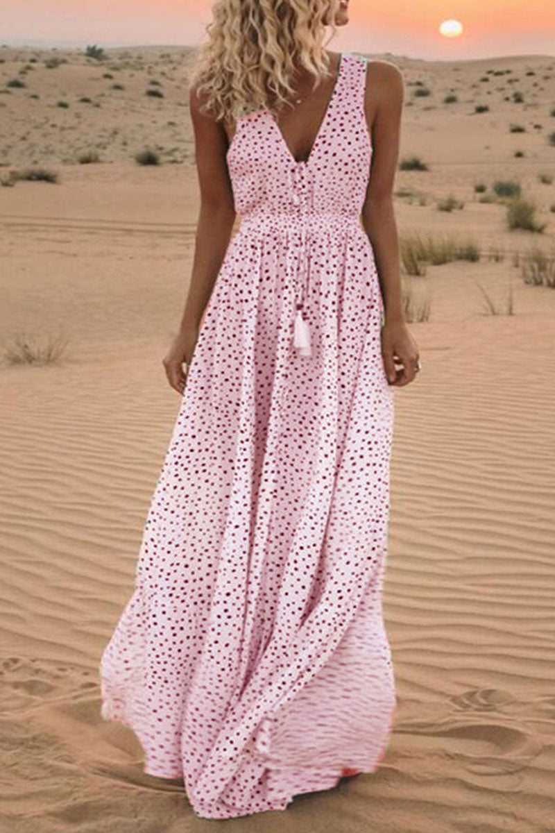 Sariah - Patchwork-Kleider mit V-Ausschnitt und Tupfen im böhmischen Trapez-Stil