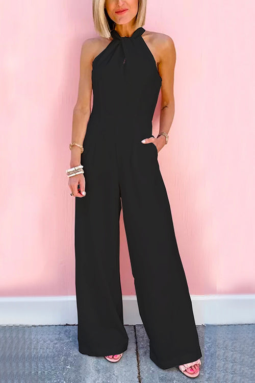Ärmelloser Overall mit breiter Taille und weiten Beinen (7 Farben)