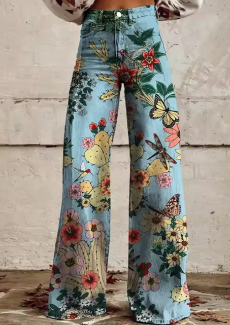 Weite Hose mit buntem Aufdruck