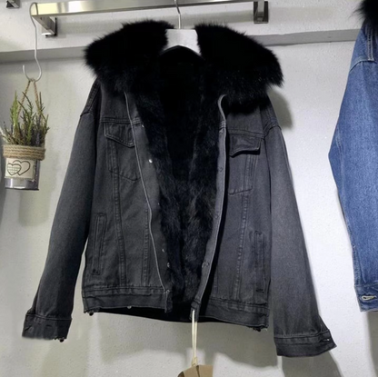 Jeansmantel, Plüsch-Baumwolljacke